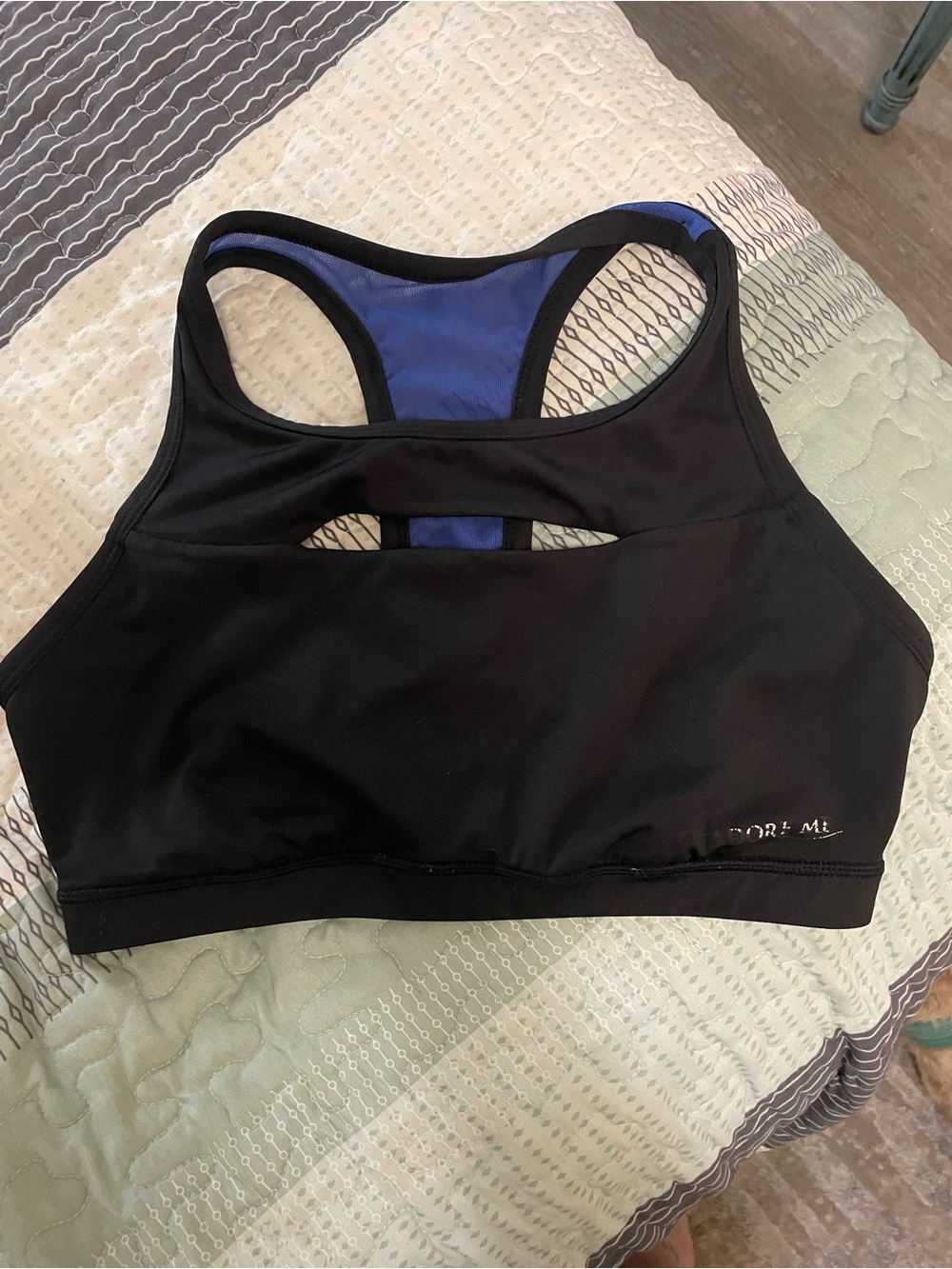 Adore Me Black Sports Bra with Blue Lining Racerback Cutout